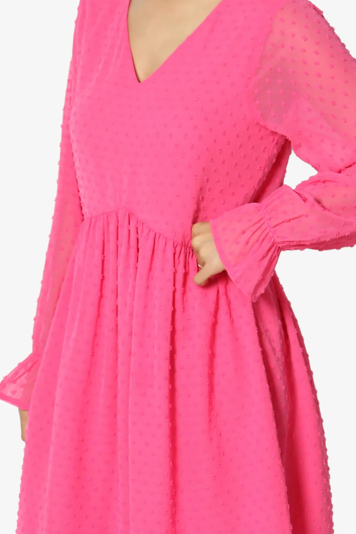 Sandra Swiss Dot Long Sleeve V-Neck Dress