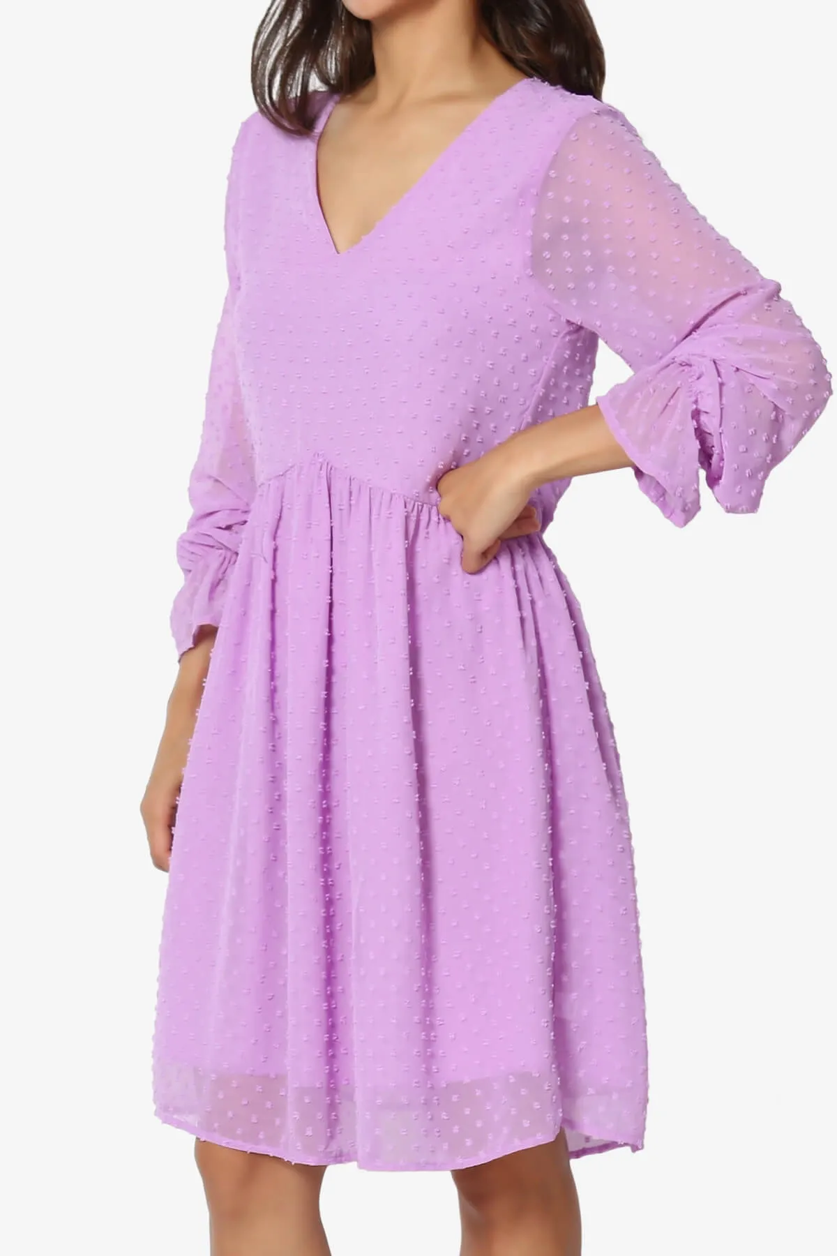 Sandra Swiss Dot Long Sleeve V-Neck Dress