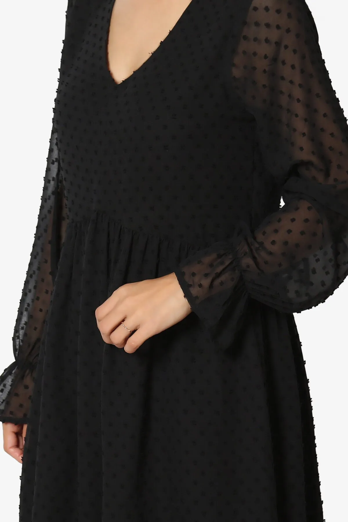 Sandra Swiss Dot Long Sleeve V-Neck Dress