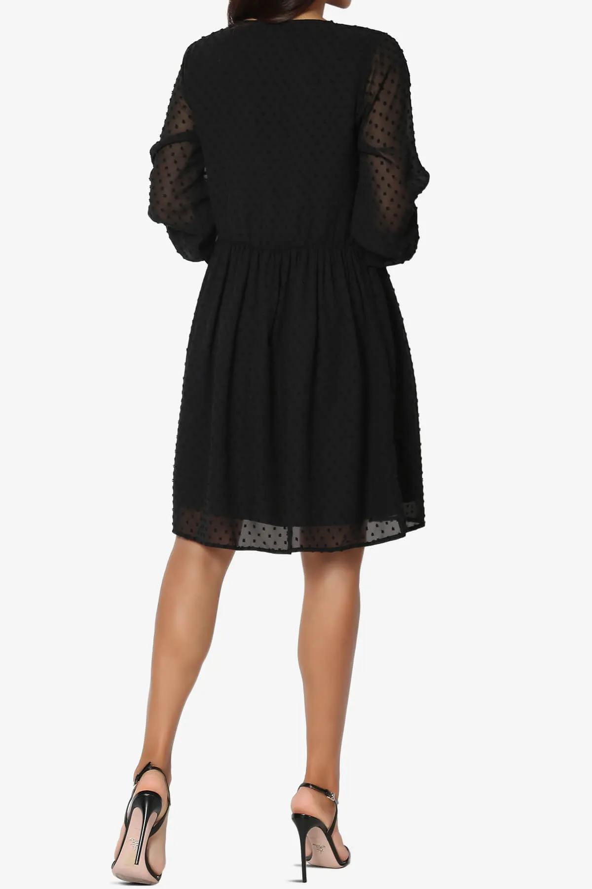Sandra Swiss Dot Long Sleeve V-Neck Dress