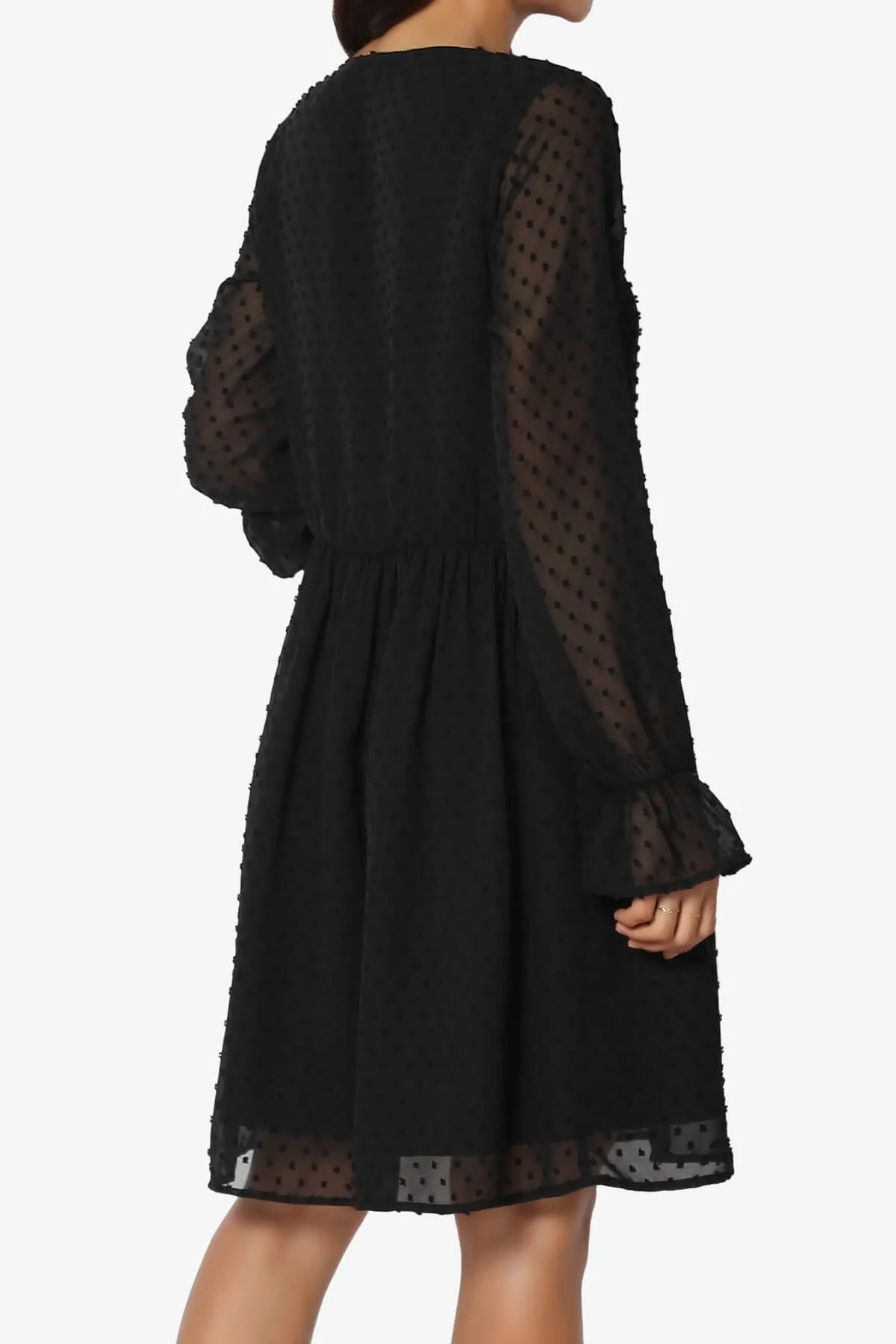 Sandra Swiss Dot Long Sleeve V-Neck Dress