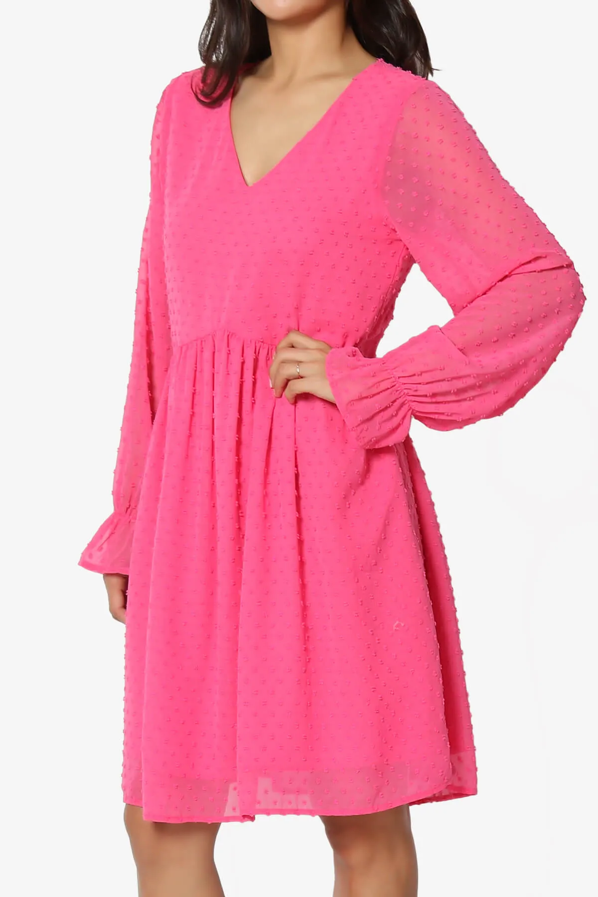 Sandra Swiss Dot Long Sleeve V-Neck Dress