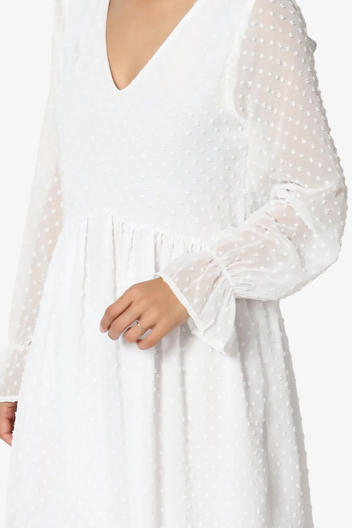 Sandra Swiss Dot Long Sleeve V-Neck Dress