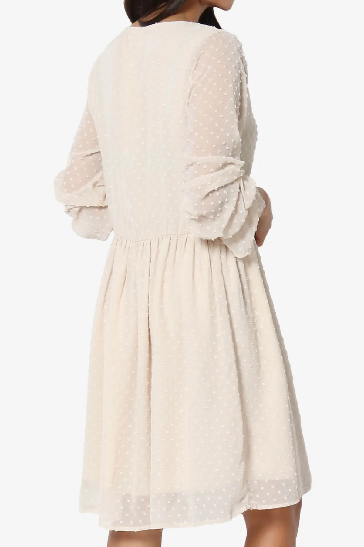 Sandra Swiss Dot Long Sleeve V-Neck Dress