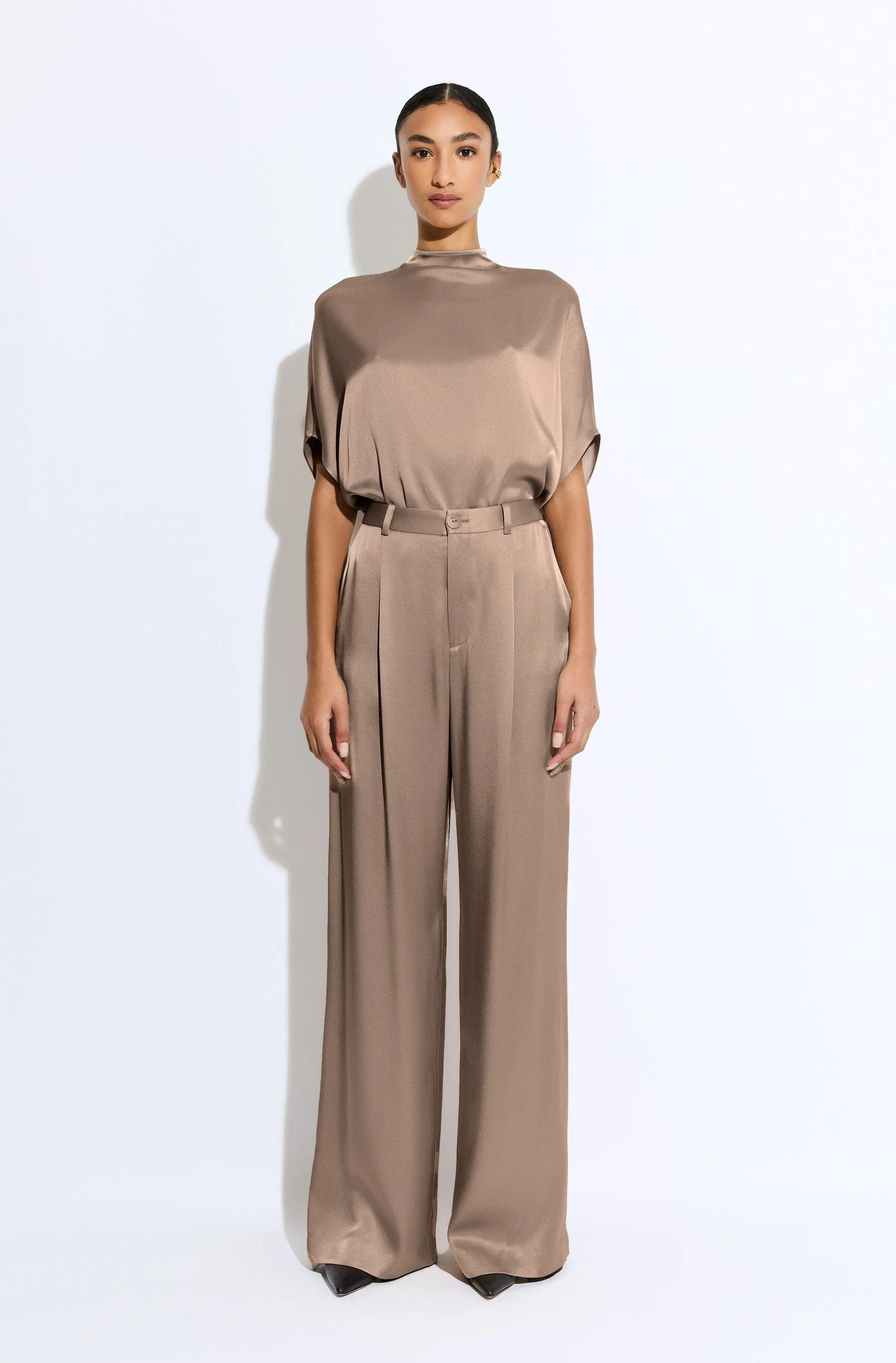 Satin Relaxed Pleated Pant