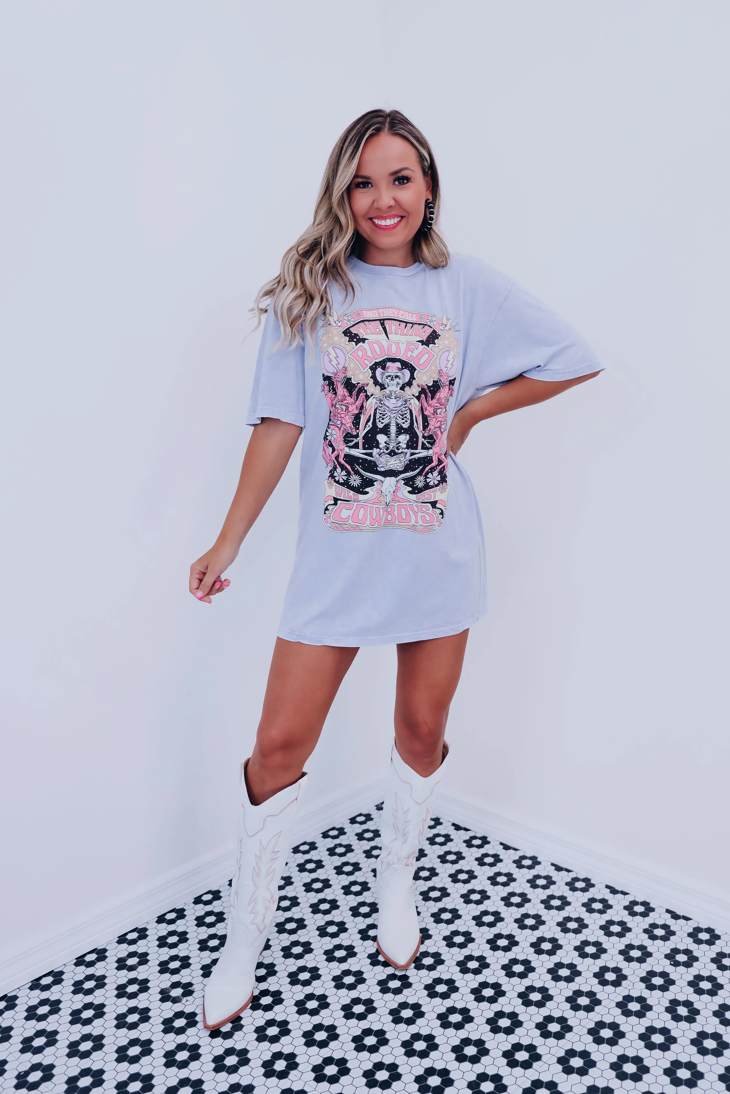 Skeleton "They Call... Rodeo" Graphic Tee - Blue