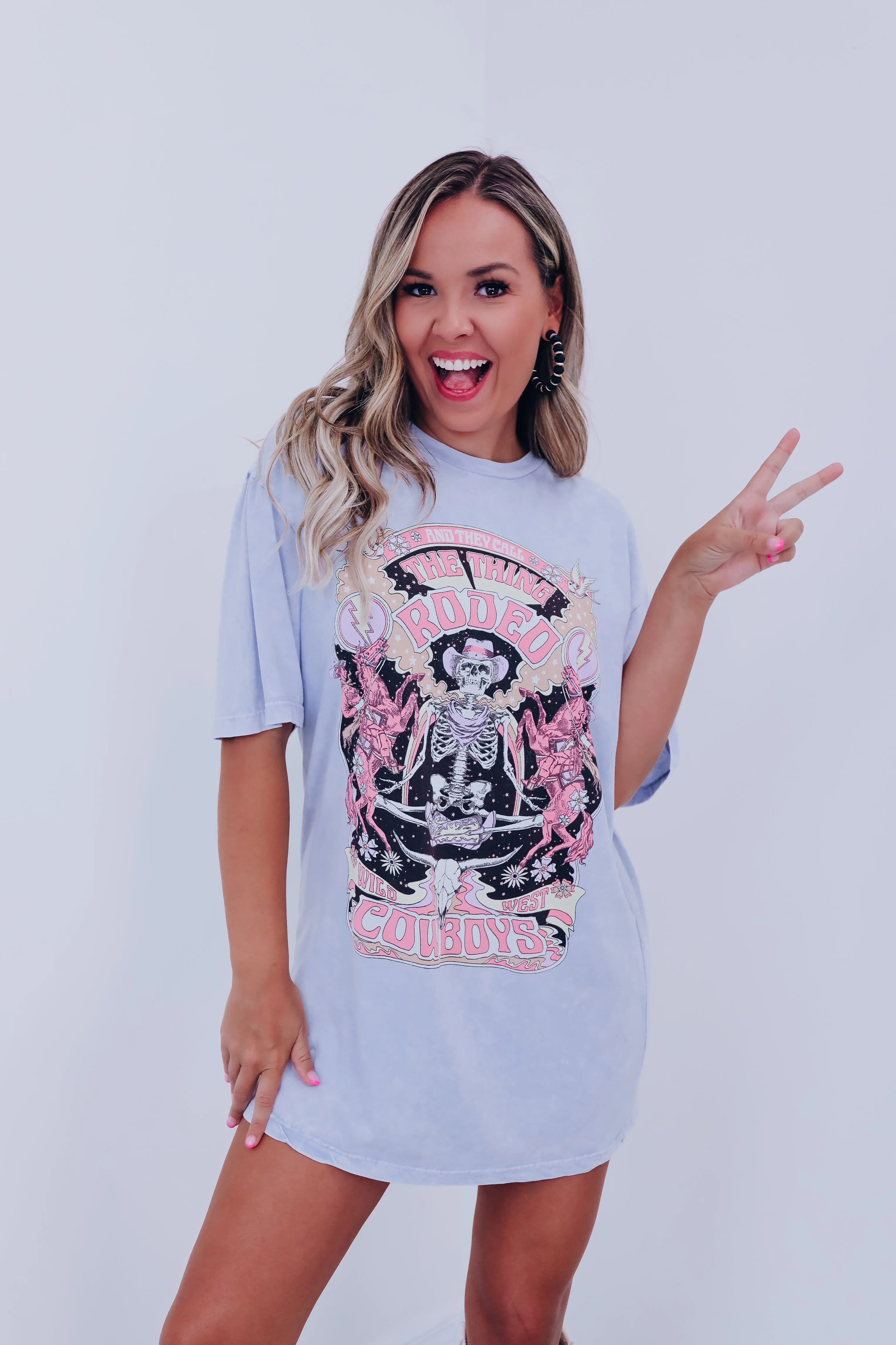 Skeleton "They Call... Rodeo" Graphic Tee - Blue