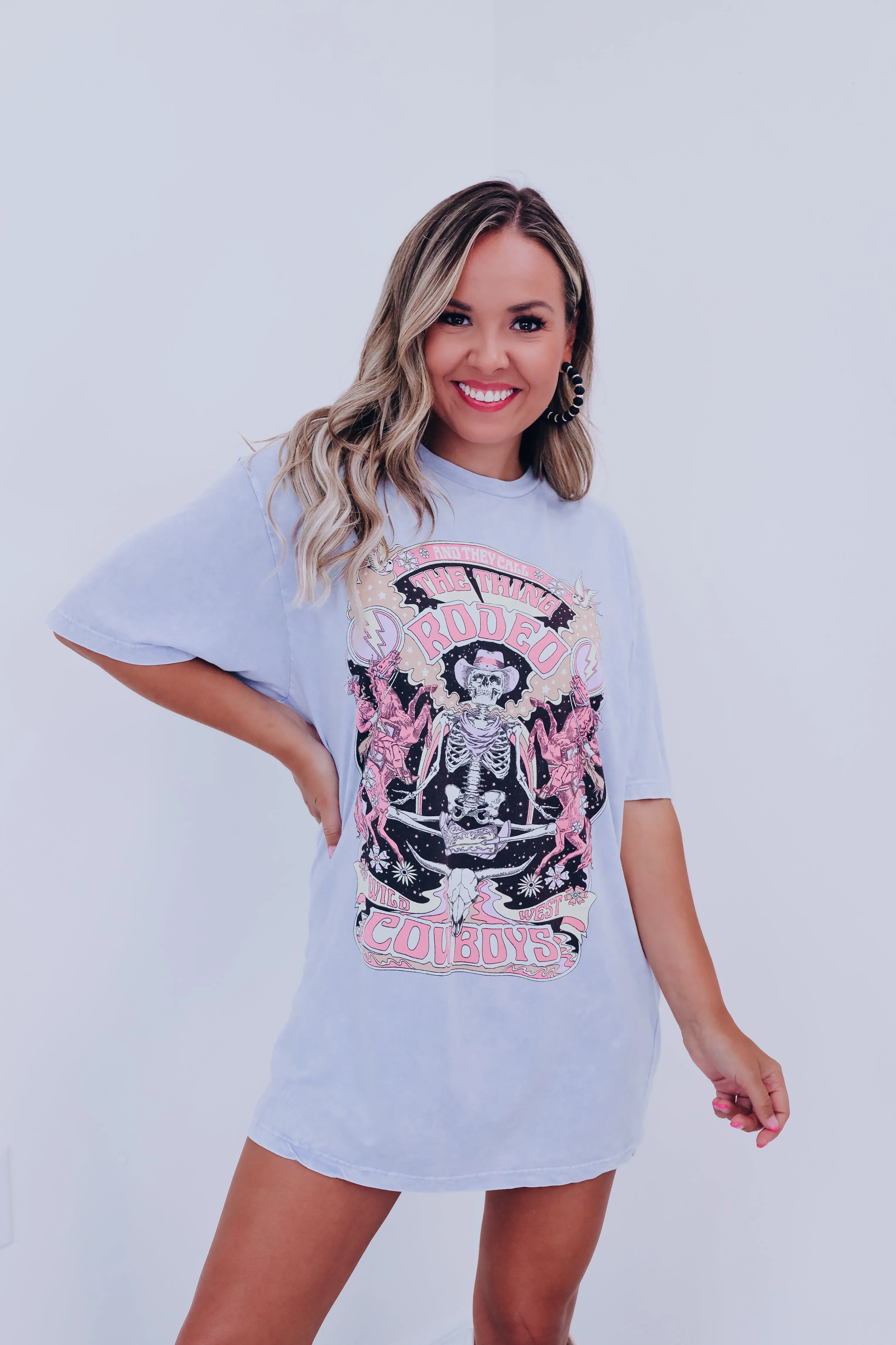 Skeleton "They Call... Rodeo" Graphic Tee - Blue