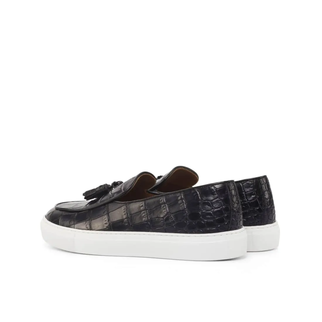 Sneaker Mocassin à Glands en cuir croco noir