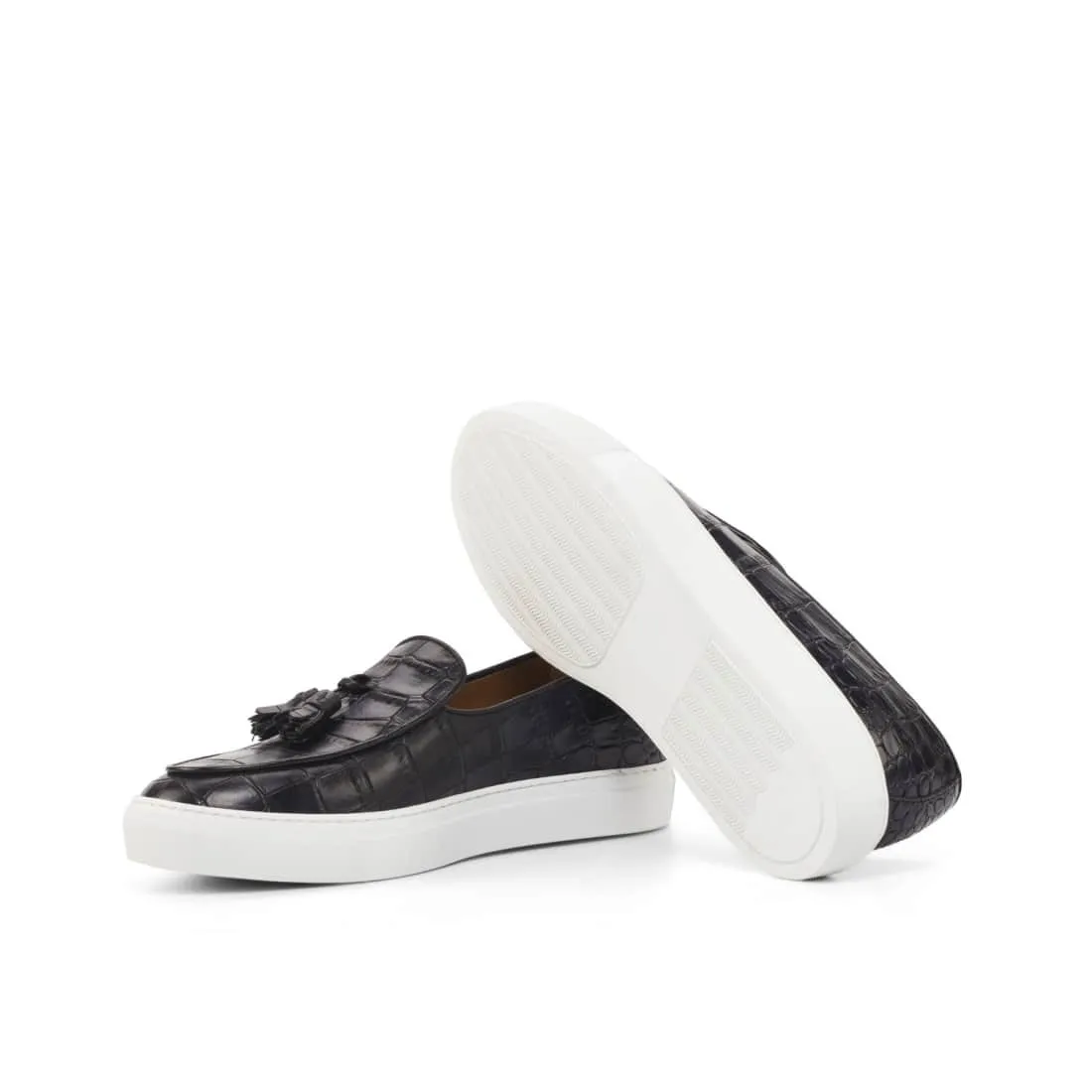 Sneaker Mocassin à Glands en cuir croco noir