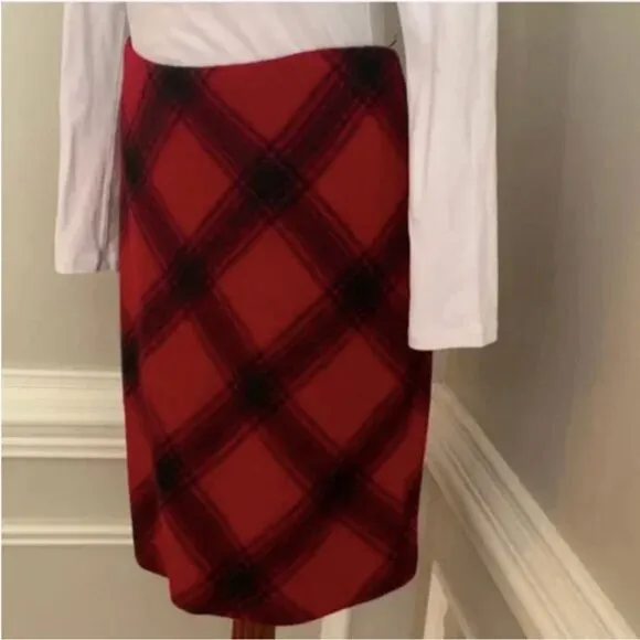 Talbots Red and Black Plaid Wool Alpaca Blend Pencil Skirt Size 4P