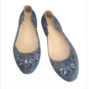 Tory Burch Delphine Jewel Ballet Flats Navy Blue 8M