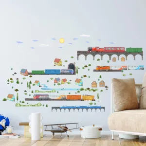 Train Wall Decals for Kids by Lipastick - Educational Railroad Wall Stickers for Boys and Girls - Peel and Stick Locomotive, Carriage, Wagon Wall Decals for Nursery, Playroom, Bedroom Decor - S Size