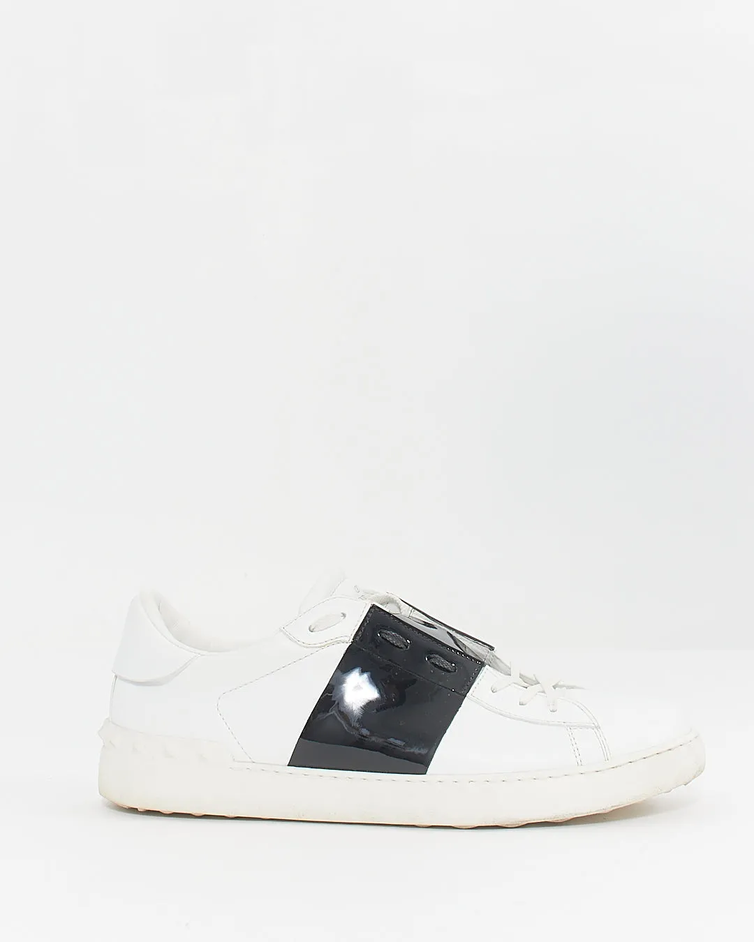 Valentino Men's White/Black Calfskin Leather Open Sneaker - 45