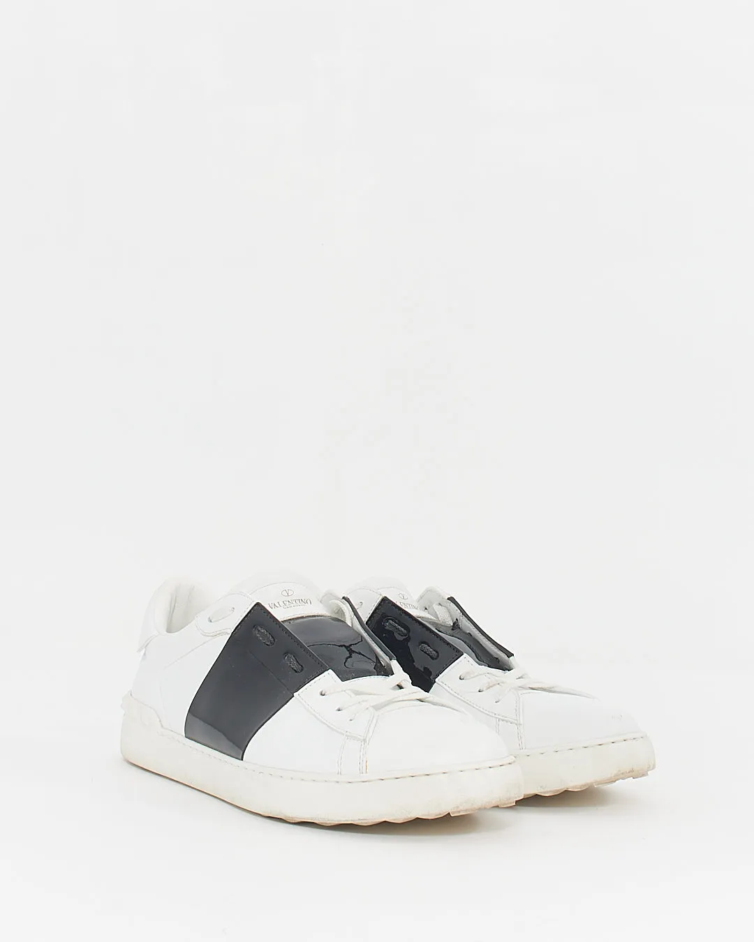 Valentino Men's White/Black Calfskin Leather Open Sneaker - 45