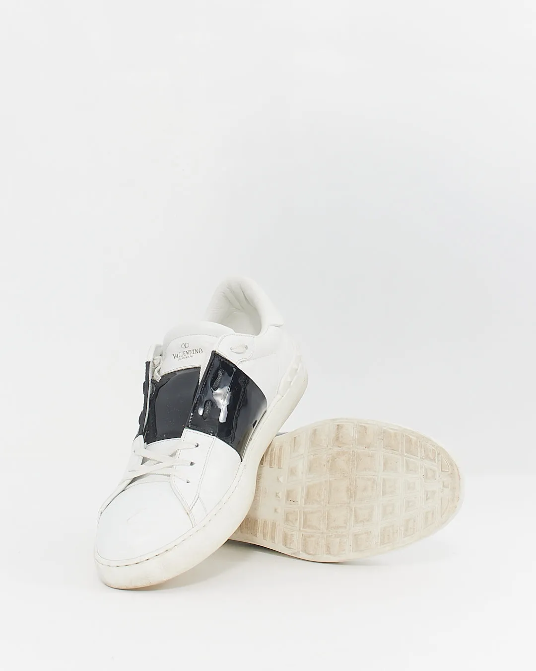 Valentino Men's White/Black Calfskin Leather Open Sneaker - 45