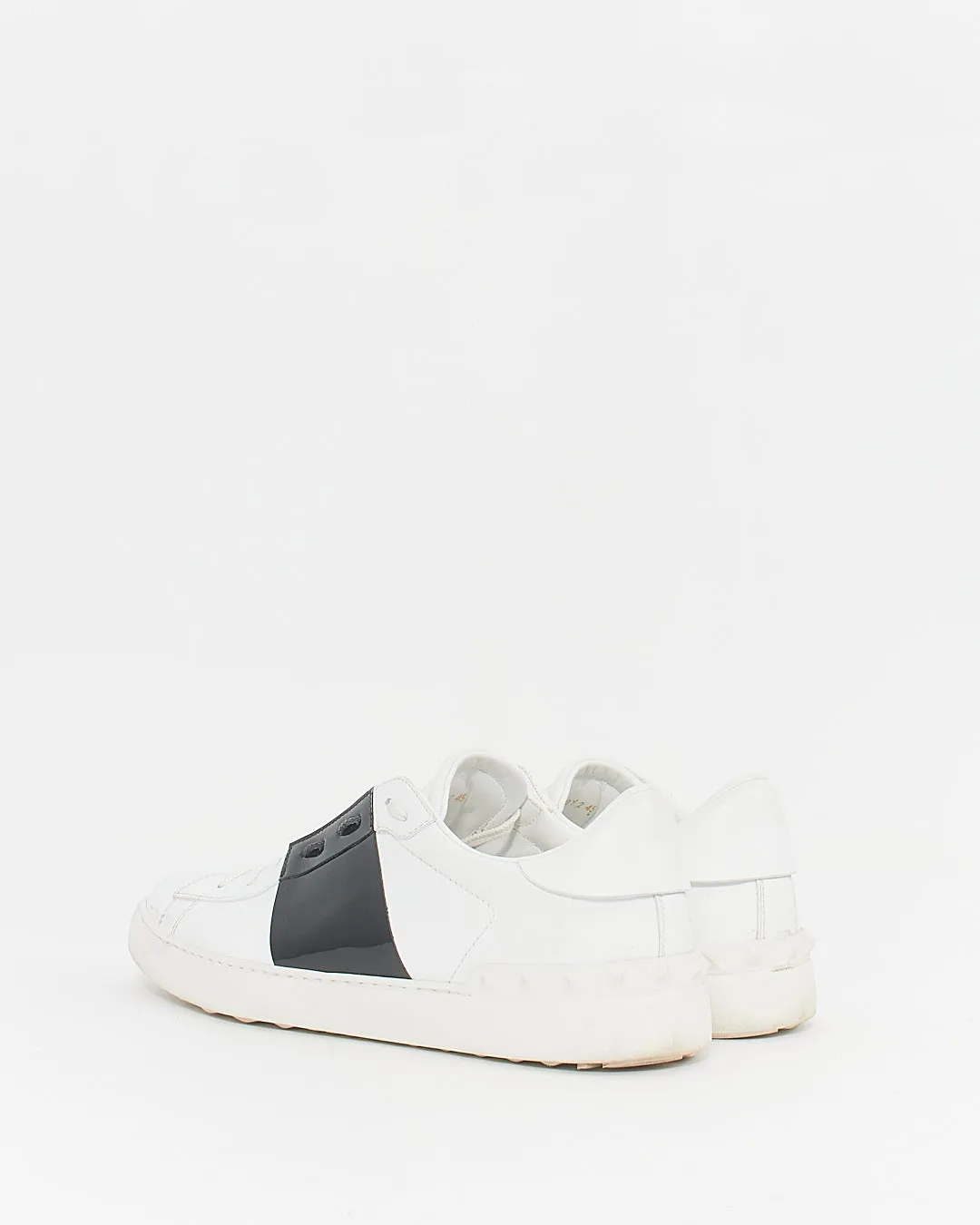Valentino Men's White/Black Calfskin Leather Open Sneaker - 45