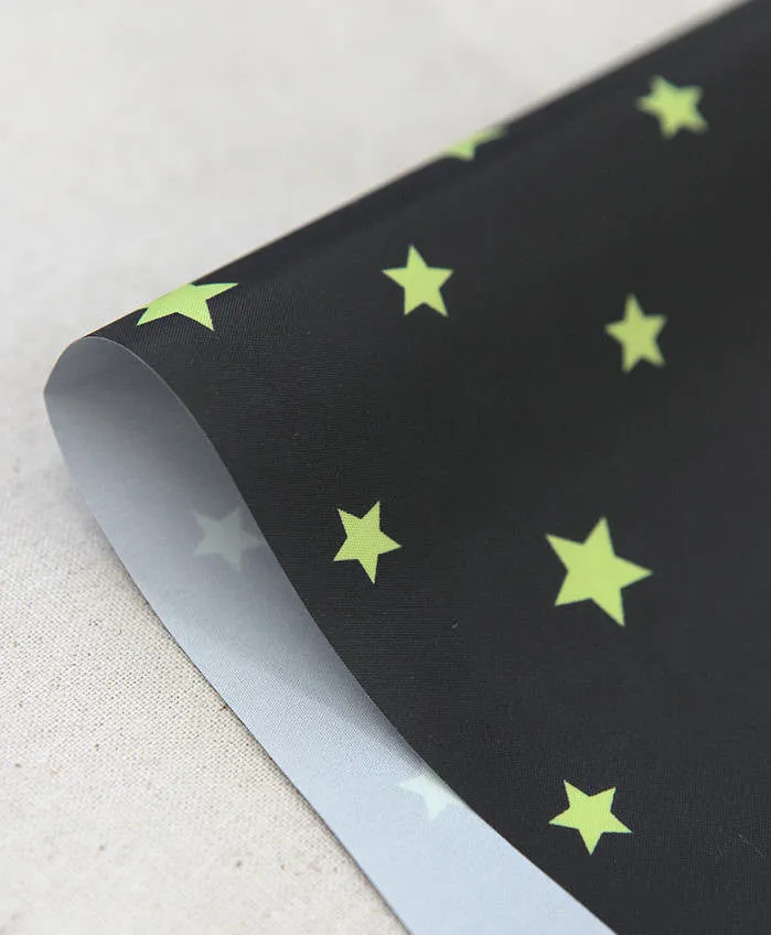 Waterproof Fabric Green Stars on Black By the Yard /59265
