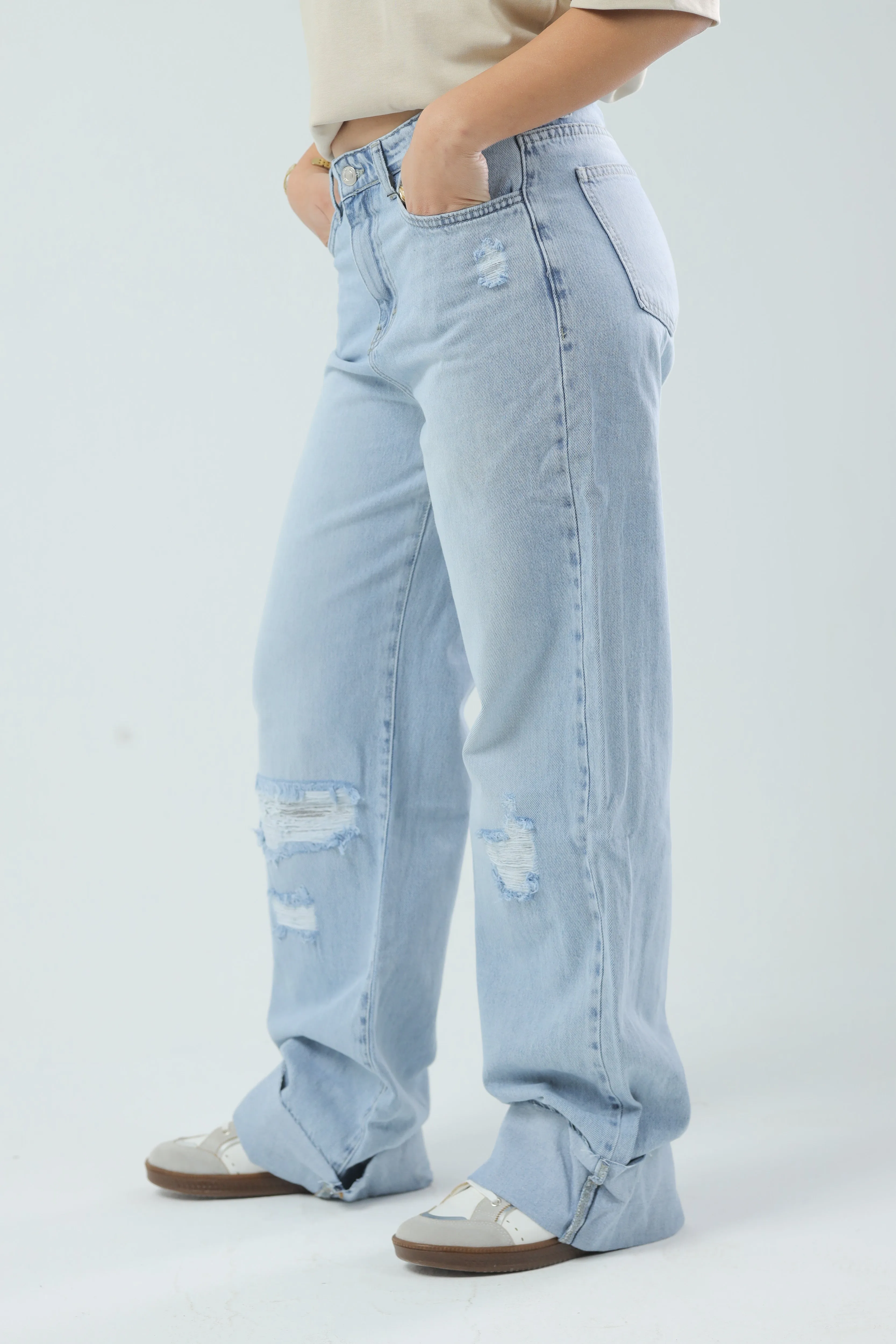 Wide Leg Fit Denim Light Blue Wash
