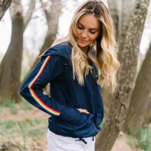 ZYIA ACTIVE Rainbow Stripe Athletic Windbreaker Jacket Size XL Navy Blue Outdoor