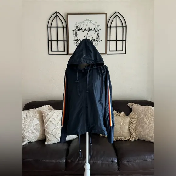 ZYIA ACTIVE Rainbow Stripe Athletic Windbreaker Jacket Size XL Navy Blue Outdoor